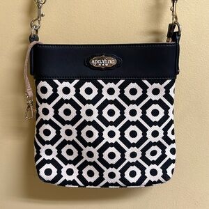Spartina 449 black and cream cross body purse/ bag. 9x9x2 dimensions. Like new!